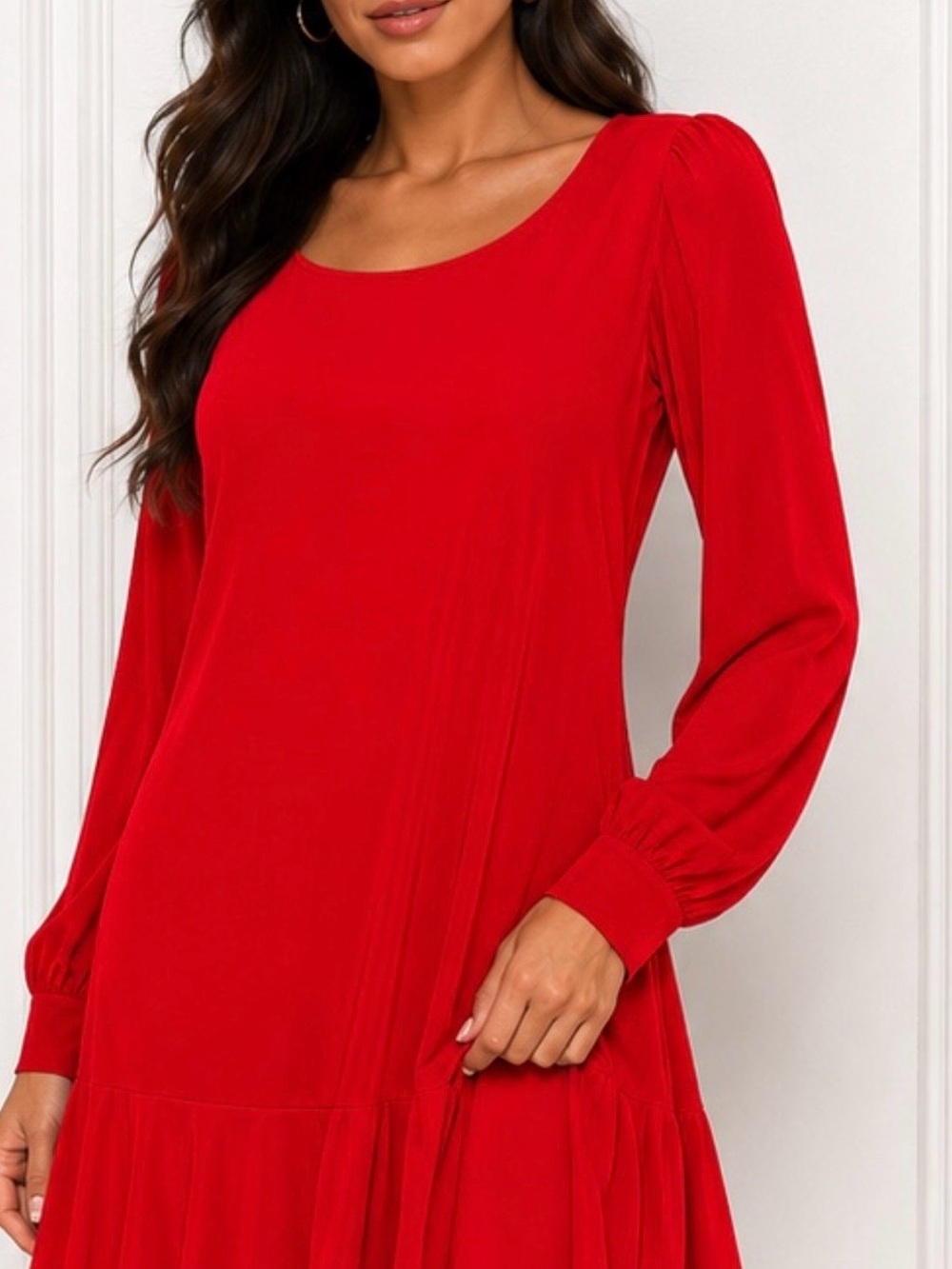Bar III Red Long Sleeve Ruffle Hem Dress